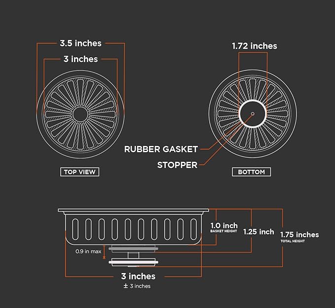 Highcraft 97353 Kitchen Sink Basket Strainer Replacement