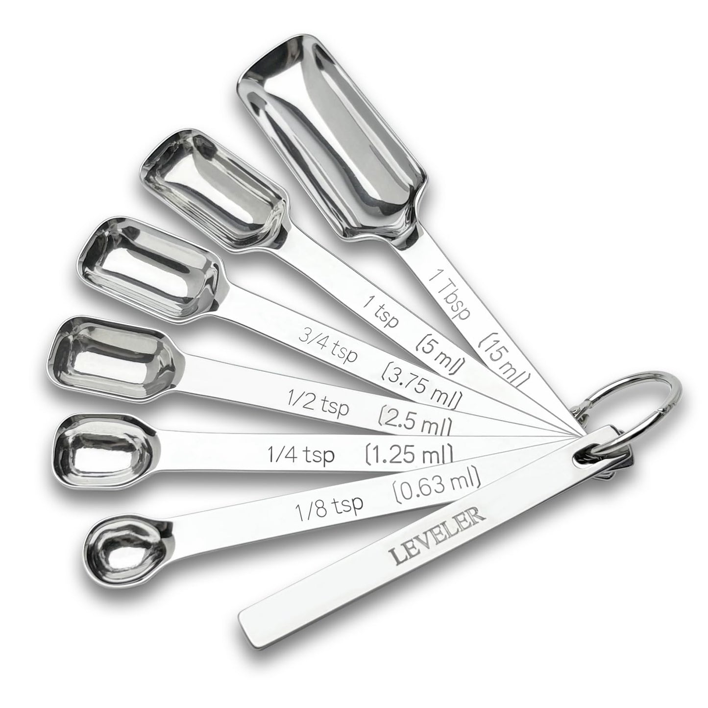 WAHMLA Stainless Steel Measuring Spoons Set of 7 with Leveler, Long Handle Rectangular Metal Teaspoon Tablespoon for Measuring Kitchen Spice, Dry & Liquid Ingredients