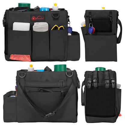 Vinsani Cleaning Caddy Multifunctional Storage Organiser Bag with Handle and Adjustable Waist and Shoulder Straps for Cleaning Supplies, Home, Craft, Car and Garden Tool Kit – Large Black