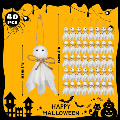 40 Pcs Small Halloween Ghost Hanging Ornaments, 4Inch Mini Halloween Cute Ghost Tree Ornaments Decor for Bedroom, Classroom, Yard, House Party