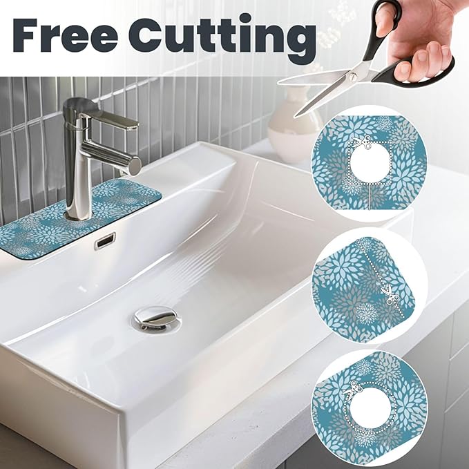 Dahlia Floral Flower Colorful Abstract Kitchen Sink Splash Guard Faucet Mat