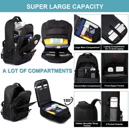 LIGSAN Travel Backpack with Wheels, 17inch Wheeled for Men Women Rolling Laptop Bags on Wheels Waterproof Rucksack Cabin Bag Trolley Suitcase Business College School Bag, Black