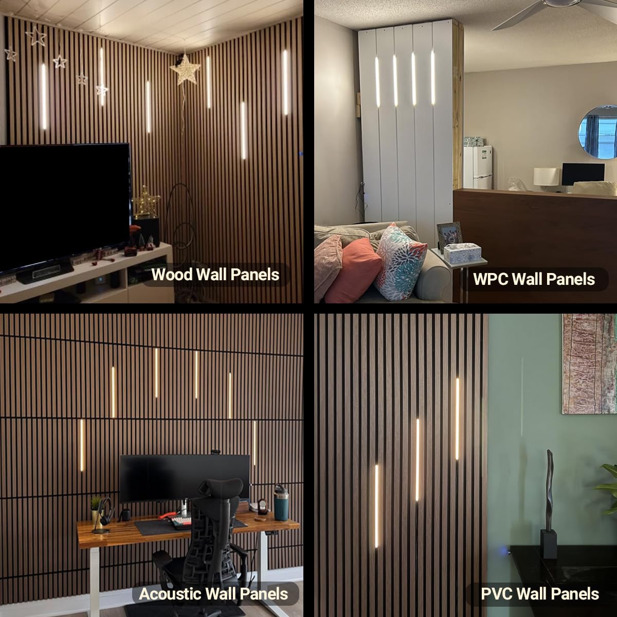 HAMRVL LED Recessed Lighting Wall Panel Lights - 6pcs 16-Inch 4000K Natural White Slat Wall Lights with Touch Switch, Self-Adhesive Dimmable LED Panel Light Strips for Acoustic Panels, Living Rooms