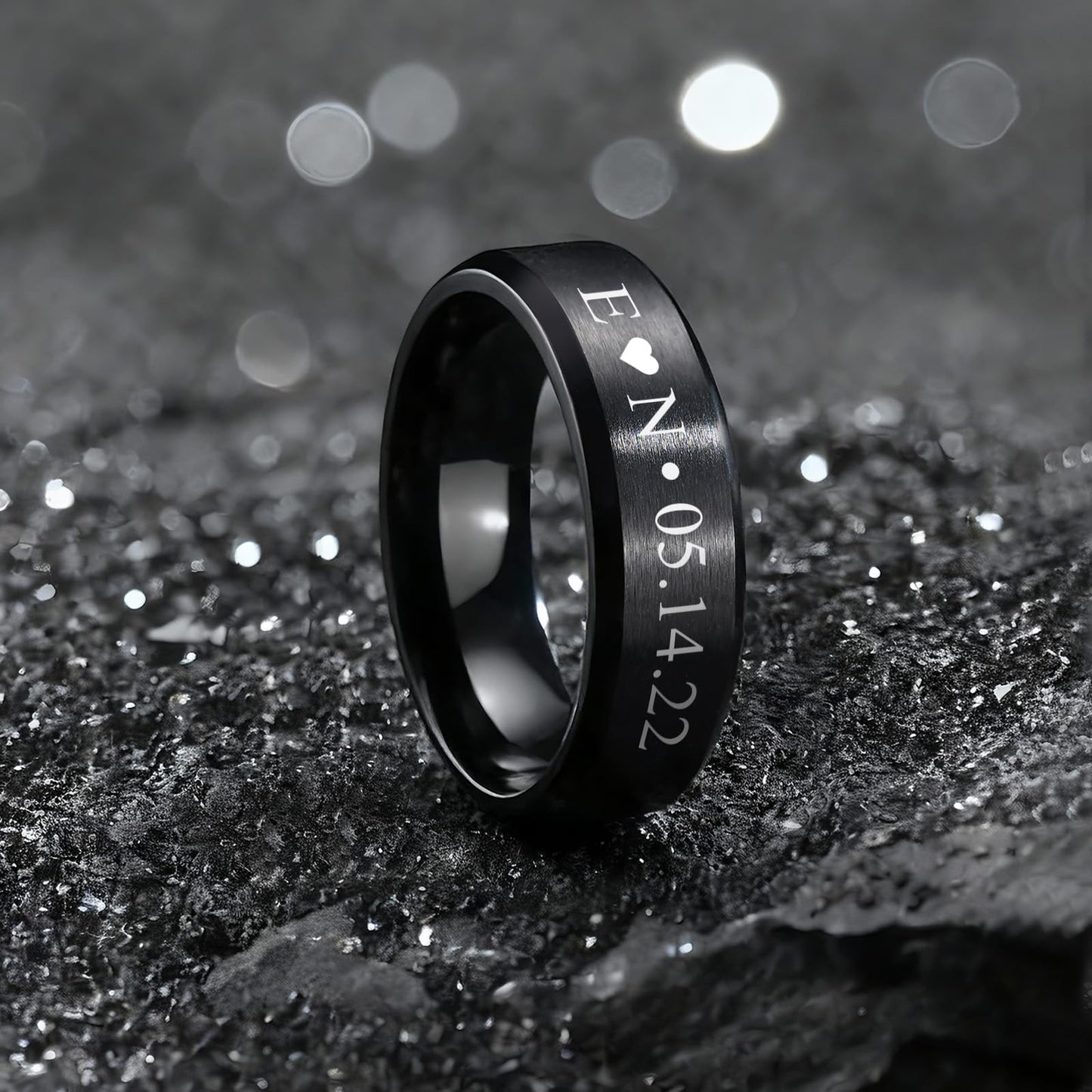 VNOX Customize Jewelry-6MM Black Stainless Steel Beveled Edge Matte Brushed Finish Rings for Men Women,Size 11