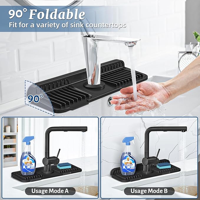 PoYang 14.6 inch Faucet Mat for Kitchen Sink Splash Guard, 7° Slope Silicone