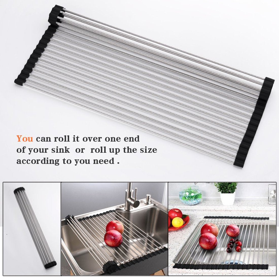 Ahyuan Roll up Dish Drying Rack Over The Sink Kitchen Roll up Sink Drying Rack Portable Dish Drainer Foldable Dish Drying Rack (Warm Gray, 17.8''X17'')