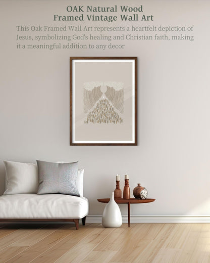 iHery Natural OAK Wood Jesus and Peter Walk on Water Framed Wall Art, 12x16 in Modern Sketch Bible Verses Canvas Art Decor, Beige Logs Boho Scripture 1Pack for Living Room Bedroom