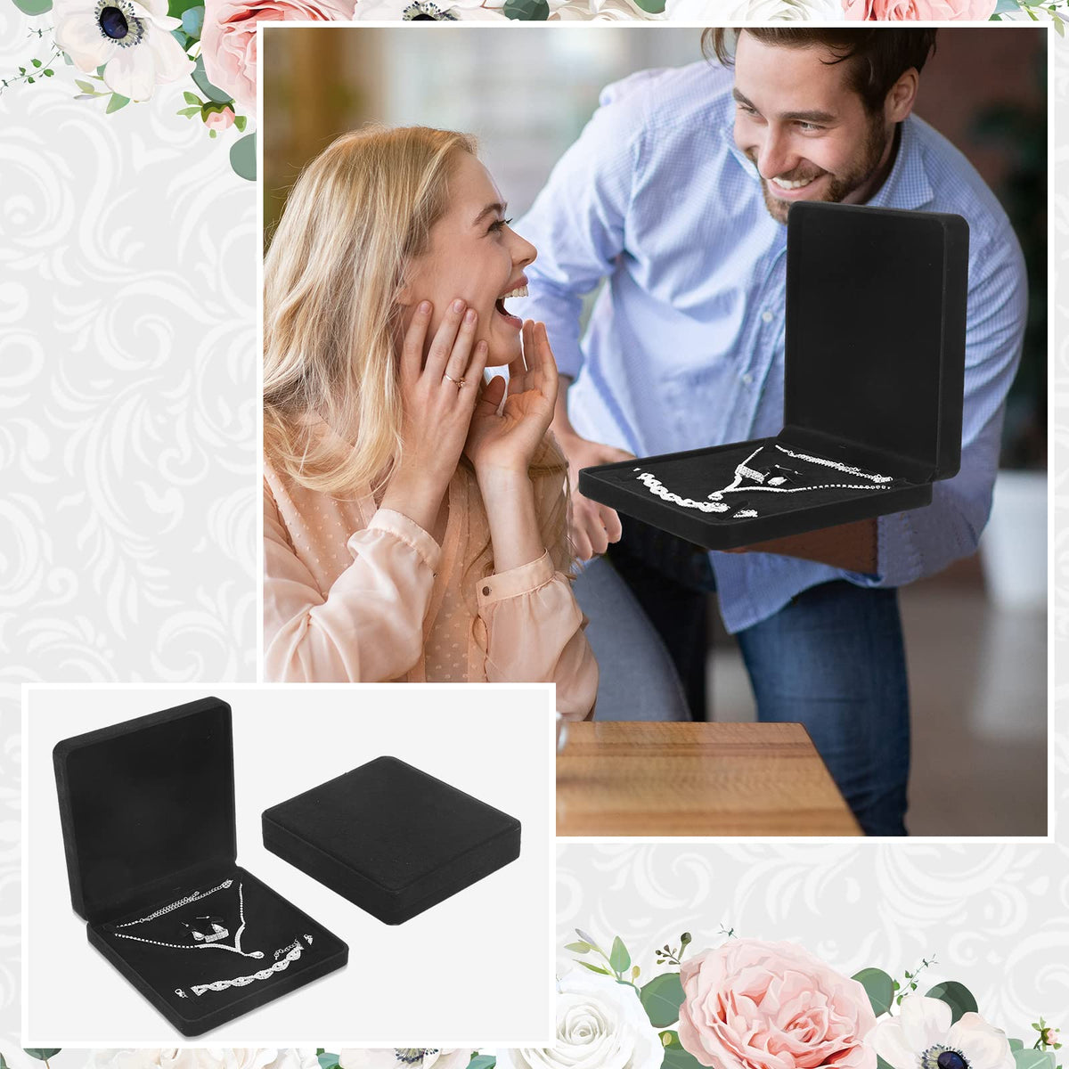 Yinkin 6 Pcs Velvet Jewelry Set Box Jewelry Display Case Earring Ring Bracelet Necklace Gift Box Pearl Necklace Storage Case for Mother's Day Wedding Travel Anniversary(Black)