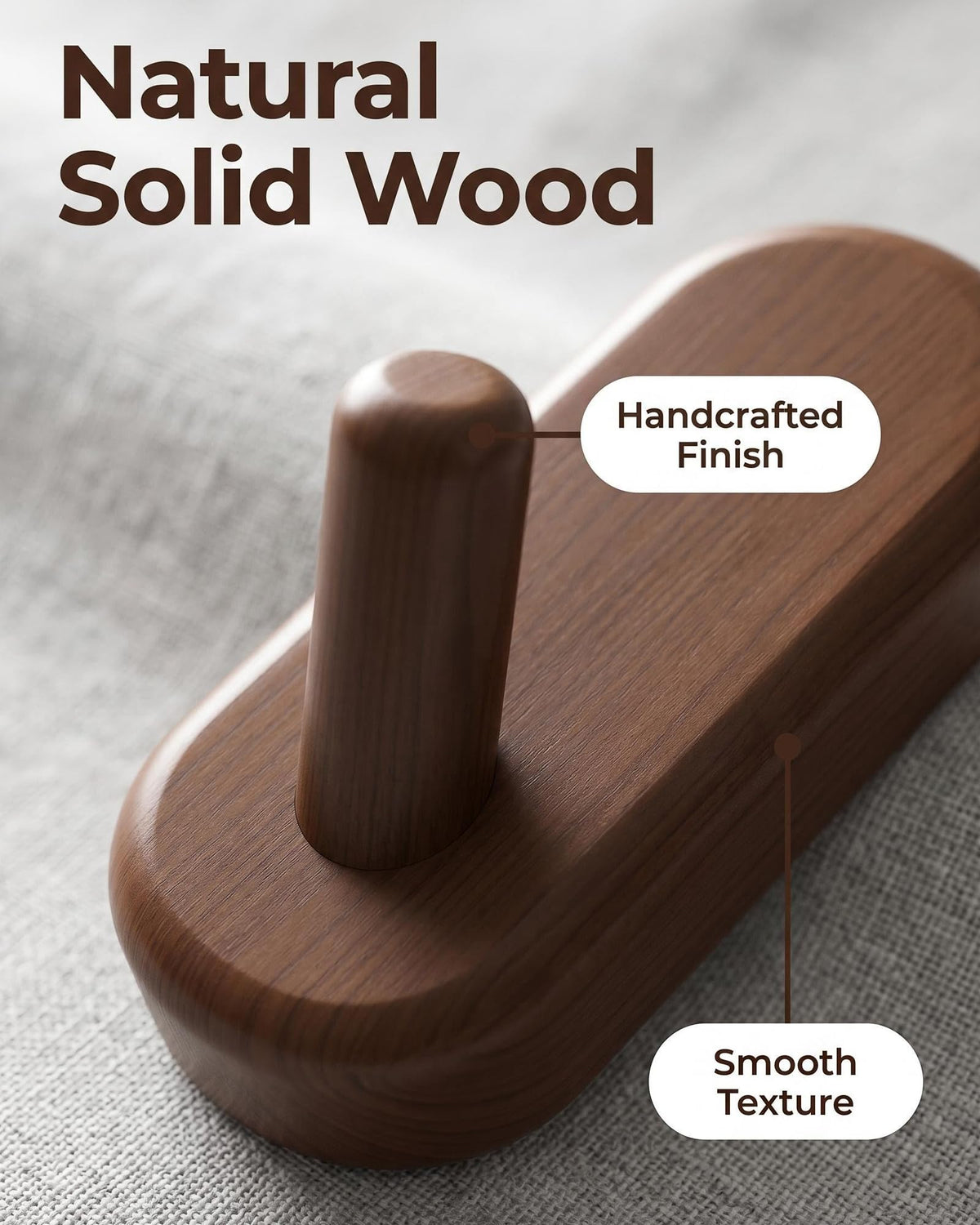 FCOWK Wooden Wall Hooks for Hanging - 4 Pack Heavy Duty Coat Hooks Wall Mount- Solid Walnut Wood Hat, Bag, Backpack & Towel Hooks - Modern Key Holder for Bathroom & Entryway (Dark Walnut)