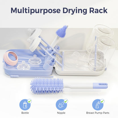 Baby Bottle Brush Set,8 in 1 Magnetic Design Cleaner Bottle Brush Kit with Silicone Brush,Drying Rack for Baby Bottle, Breast Pumps,Nipples - Home&Travel Gift for New Parents