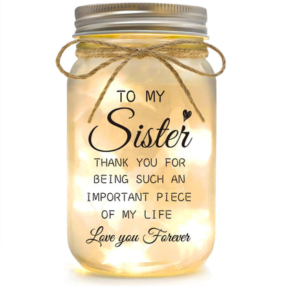 YOISTREVISK Sister Gifts - Mason Jar Night Lights with Warm Lights for Sisters, Unique Mothers Day Gifts for Sister Gift Ideas for Birthday Christmas Valentines Day, Heartfelt Home Decor Gift