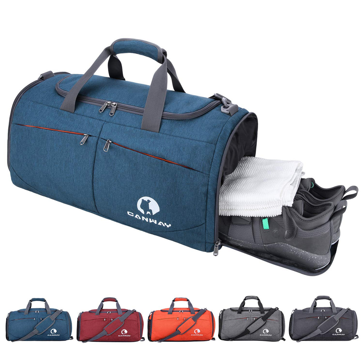 Canway Sports Gym Bag, Travel Duffel bag with Wet Pocket & Shoes Compartment for men women, 45L, Lightweight