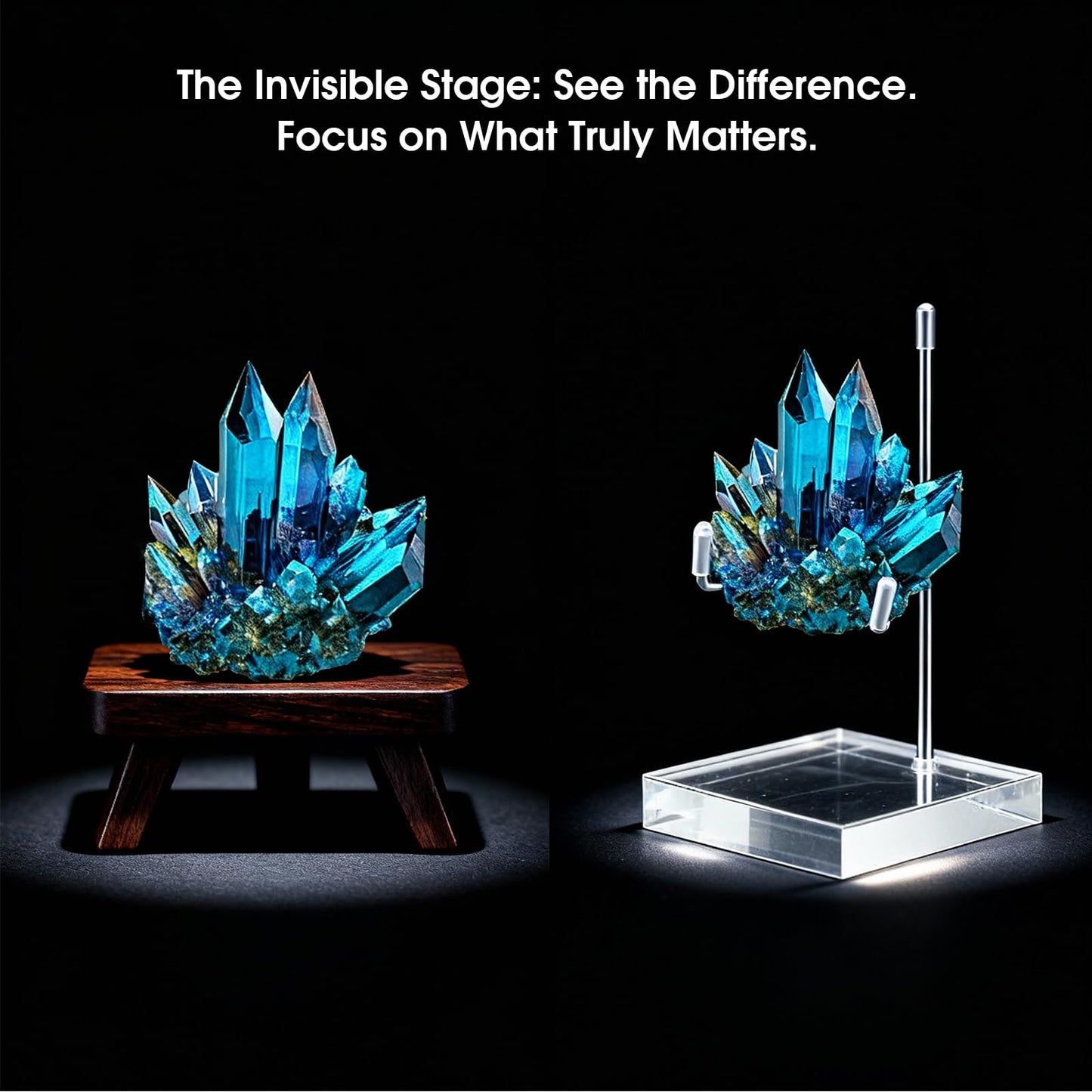 Nyuemystery 30 Pcs 2x2 Inch Adjustable Metal Arm Display Stand with Acrylic Base, Crystal Rock Holder for Mineral Geode Gemstone Fossils Picture Frames Easels