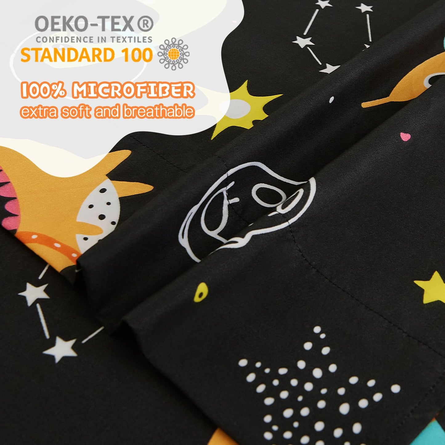 Yibeizi Space Dinosaur Full Size Sheet Set for Boys, Kids Cute Planet Printed Microfiber Bedsheet Deep Pocket Bedding Sheets & Pillowcases 4 Pieces