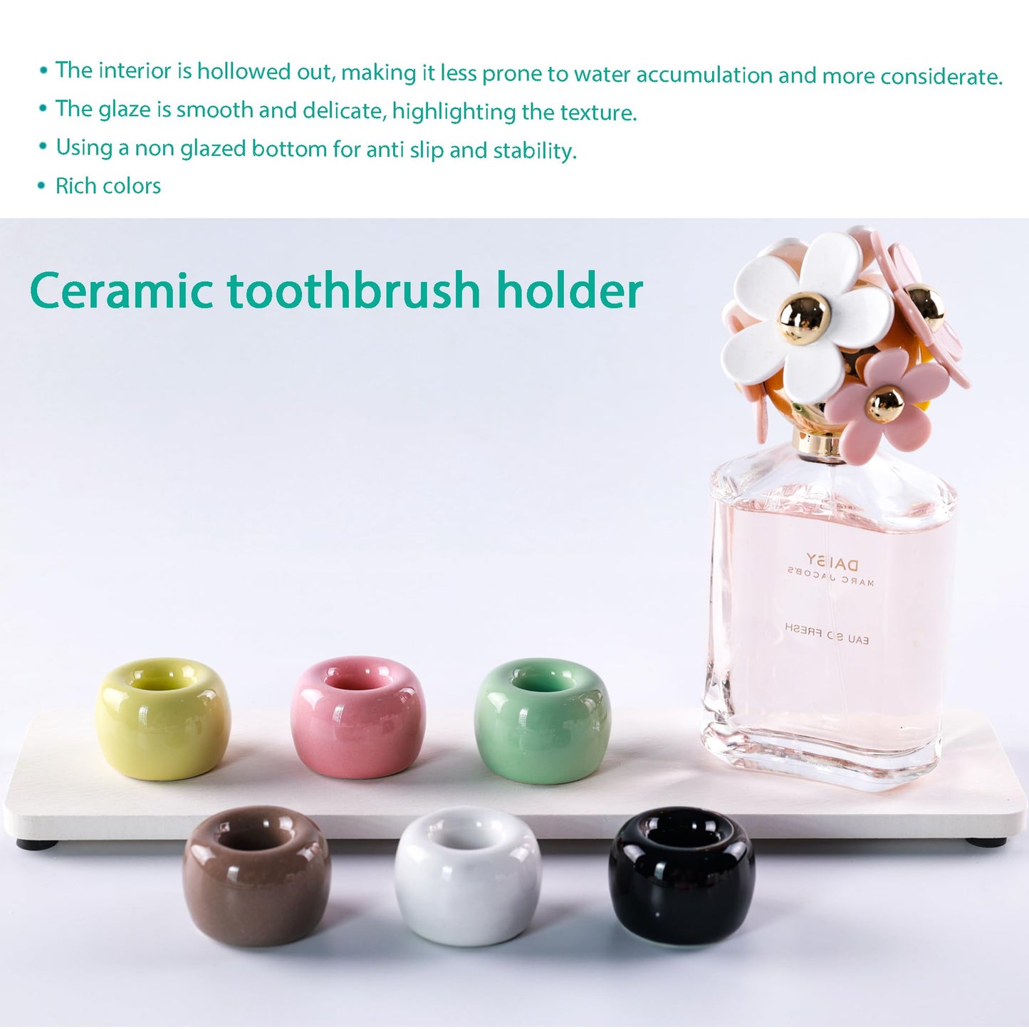 NiuYichee Set of 6 Sleek Mini Ceramics Toothbrush Holder, Small Ceramic Ring, Perfect Size for Bathroom Vanity Countertops