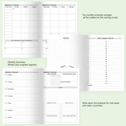 SEQES A5 Undated Planner- Leather Cover with goal tracker,full focus And habit To Increase Productivity organizer And Goal Setting & Reflection Journal | Weekly/Monthly Planner (pink)