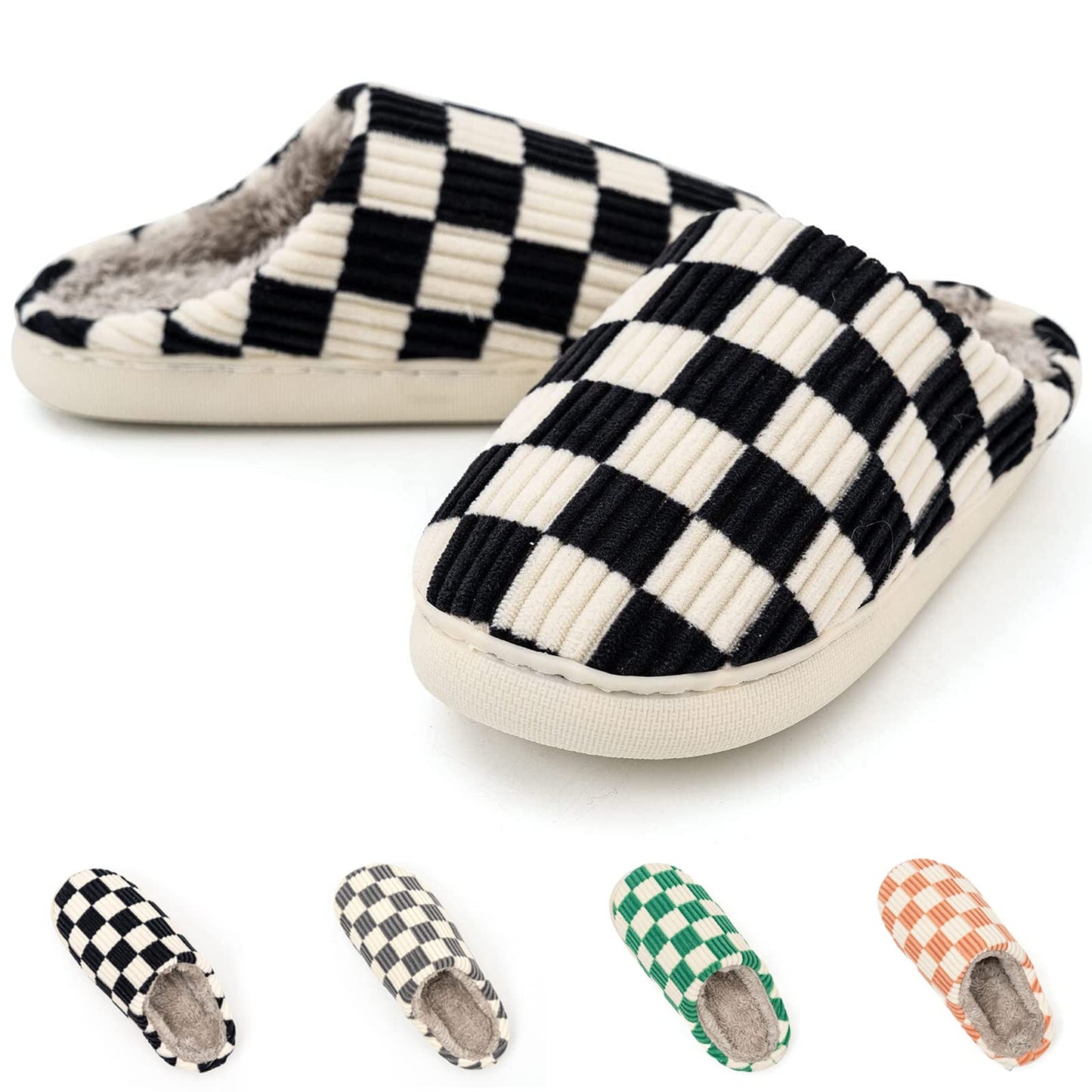 Guyarns House Slippers for Women & Men, Casual Indoor/Outdoor Shoes with Memory Foam, Faux Fur Lining (Black 40/41)