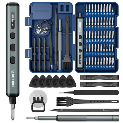 STREBITO Mini Electric Screwdriver Set, 67 in 1 Electric Precision Screwdriver - 50 S2 Magnetic Bits, 5 Torque Settings, 4 LED Lights, Electric Screwdriver Kit for PC Phone Laptop Camera Electronics