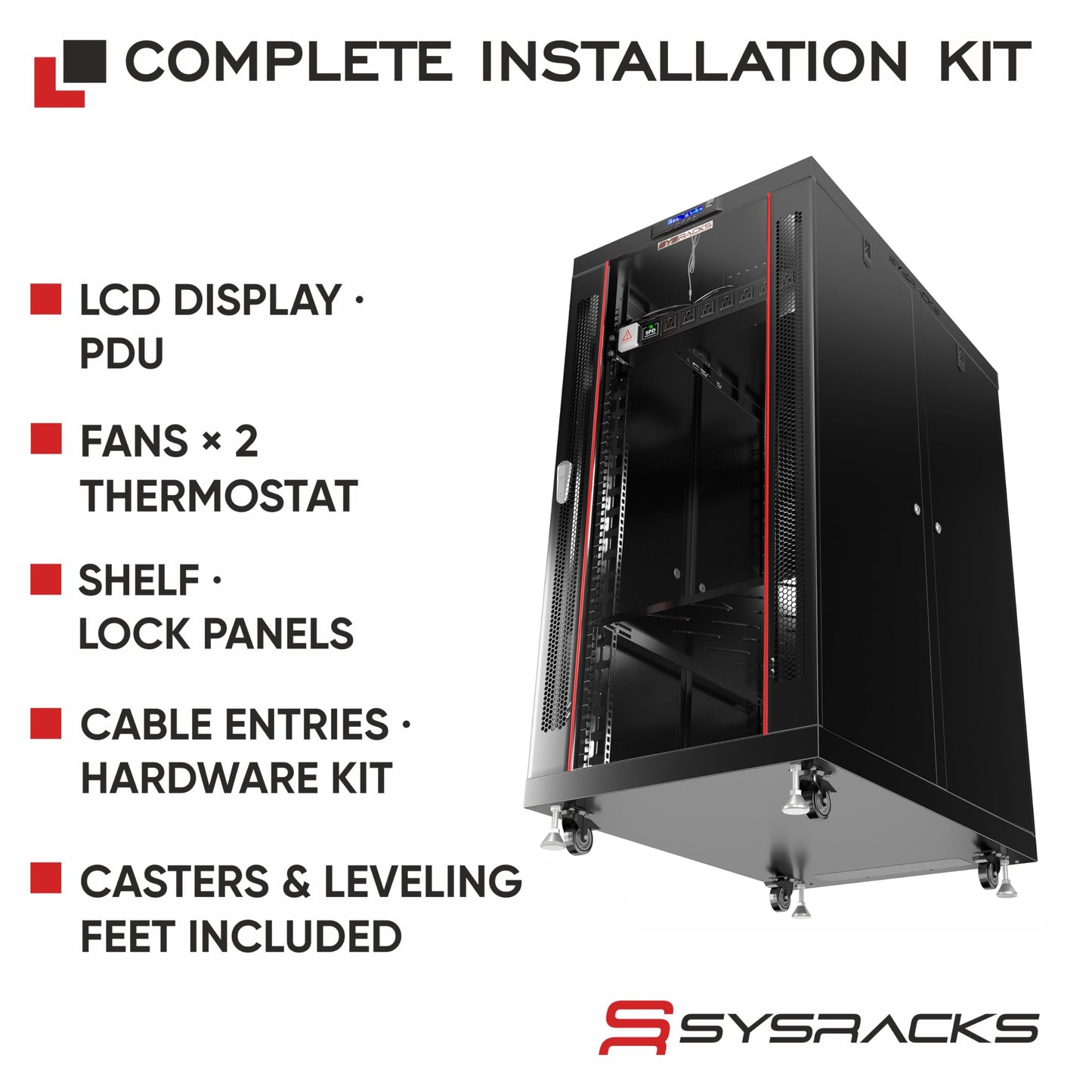 19" Server Rack Cabinet 22U – 35" Deep Network Cabinet Enclosure with Glass Door, Locking Panels, Cooling Fans, PDU & Shelf, IT Rack for Servers, Switches, AV Equipment