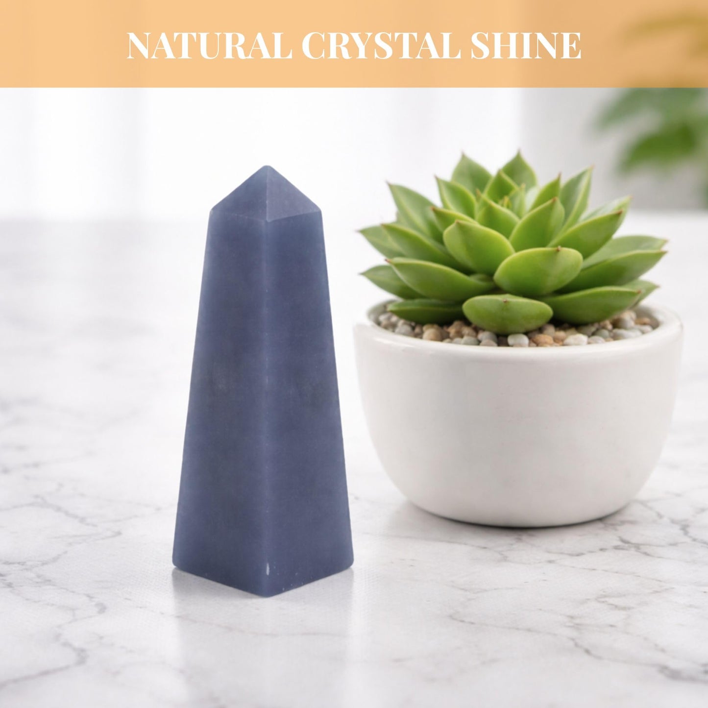 Angelite Crystal Obelisk Tower - Real Crystals for Reiki, Meditation & Throat Chakra Healing - Natural Blue Stone from Peru - Ideal for Calming - Gift for Birthday, Mother's Day (5 to 6 oz)