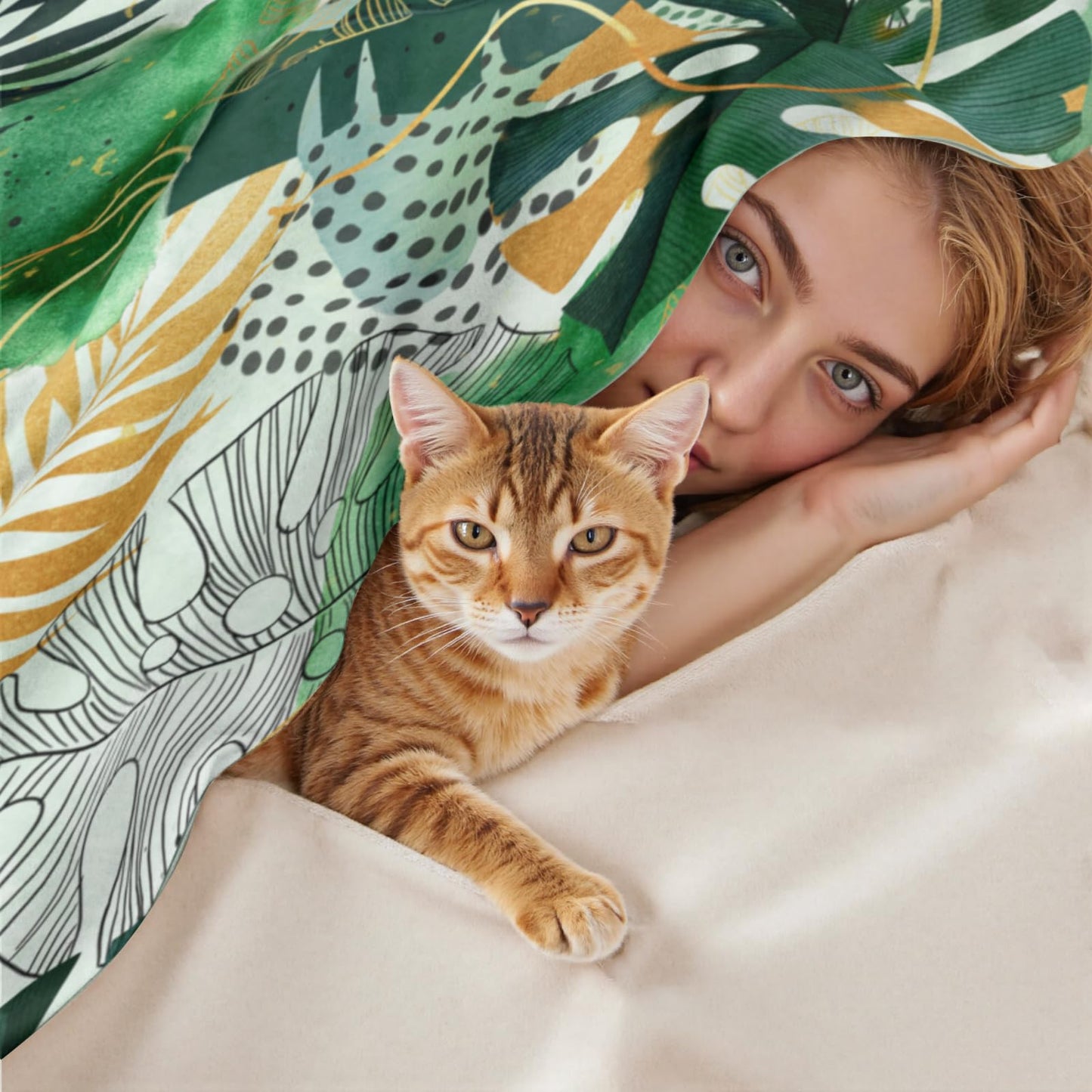 Tropical Blanket Green and Gold Botanical Leaf Throw Blanket Nature Plant Lightweight Soft Cozy Flannel Blankets Gifts for Living Room Couch, Home,Sofa Decor 50 x 60 Inch