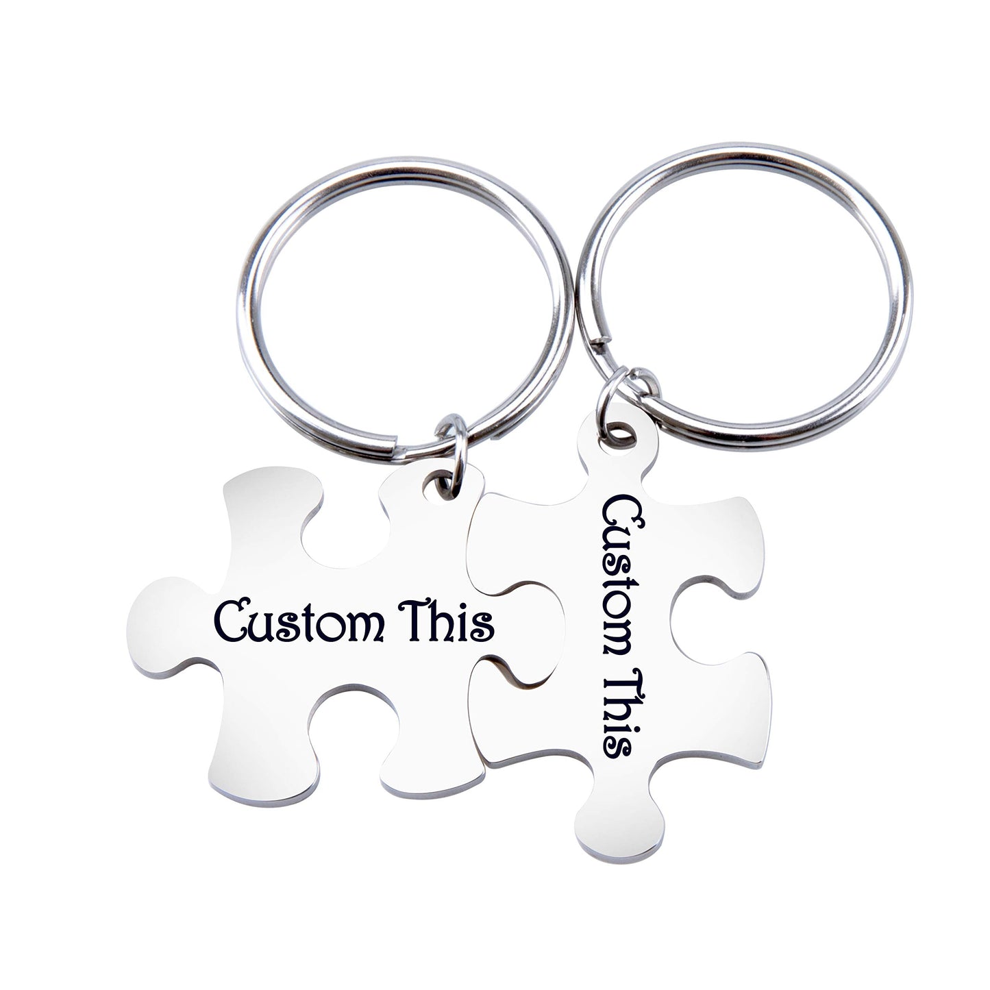 Fanery Sue Matching Puzzles Personalized Keychain Name Keychain Custom Engraved Key Chain ID Key Tag for Couples Best Friends(Engraving)