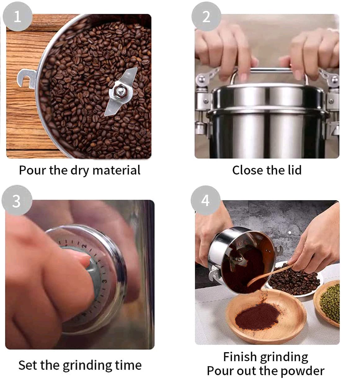 LEJIEYIN Grain Mill Electric 750g Electric Mill Stainless Steel Graingrinder & Commercial Motor Grinding Stone Mill Grain with 2000W 25000 RPM for Nuts/Cereals with Overload Protection
