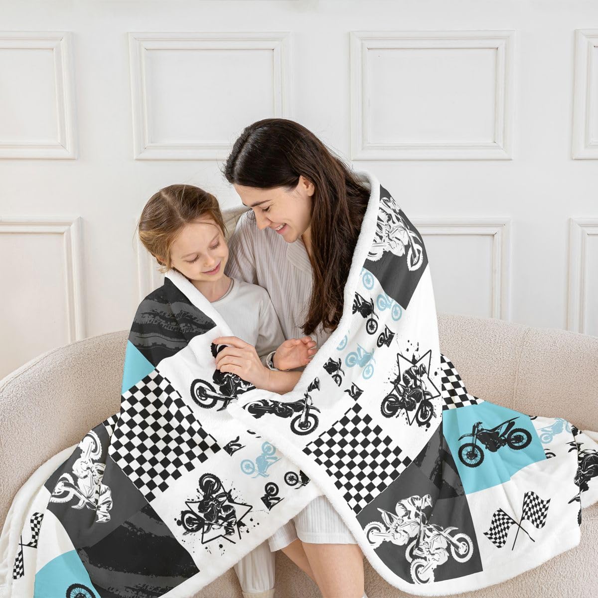 Feelyou Dirt Bike Plush Blanket - Extreme Sports Fleece Throw for Kids Boys Girls Racing Motocross Rider - Sherpa Motorcycle Fuzzy Blanket for Sofa Bed Couch, 40x50 Inches