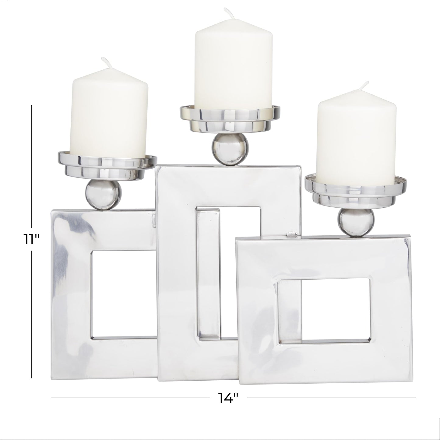 Deco 79 Stainless Steel Metal Decorative Candle Holder Pillar 3 Plate Candle Stand, Candlestick Holder 14" x 6" x 11", Silver