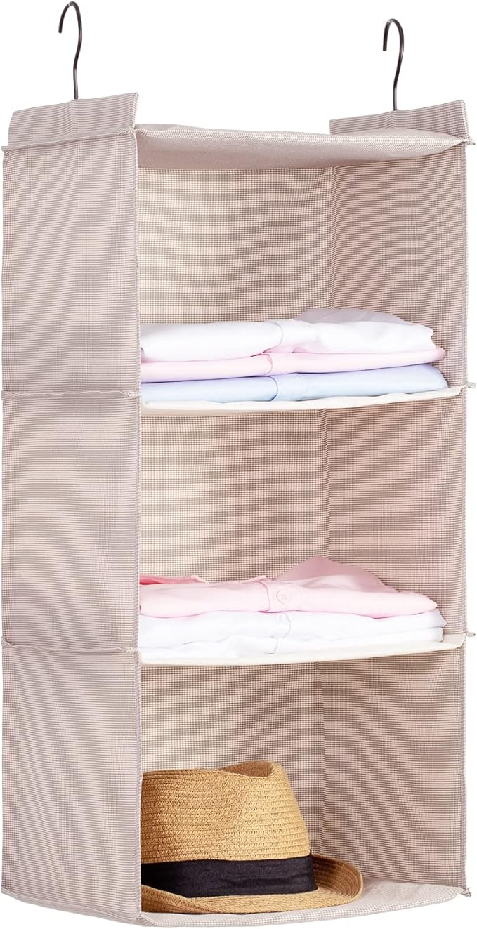 Hanging Closet Organizer, Easy Mount Foldable 3-Shelf Hanging Closet Wardrobe