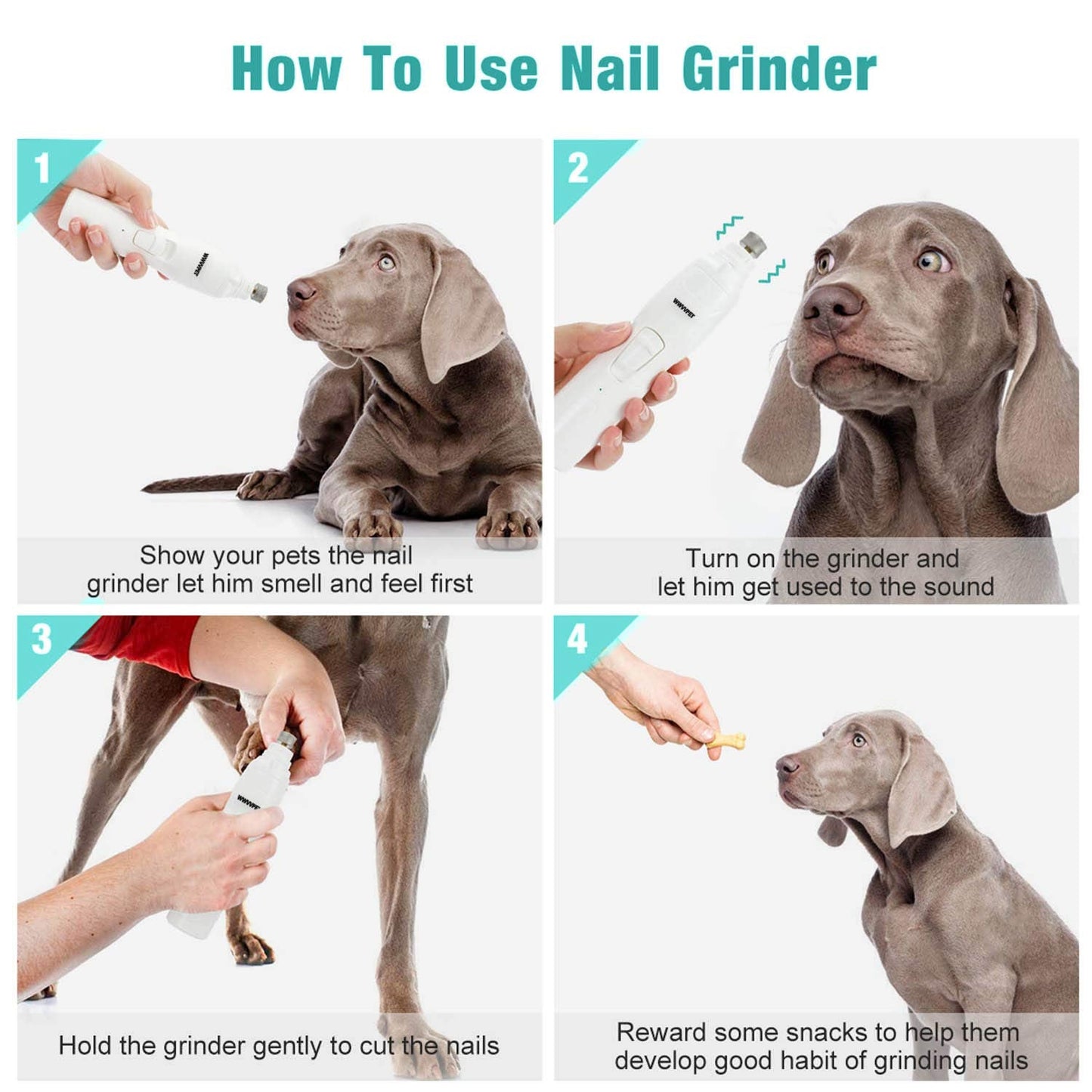 Pet Nail Grinder with LED Light & 2 Grinding Heads, 2-Speed Low Noise & More Powerful Dog Nail Grinder, Pet Nail Trimmer File, Painless Paw Claw Care, Quiet Toenail Grooming Tool for L/M/S Dogs/Cats