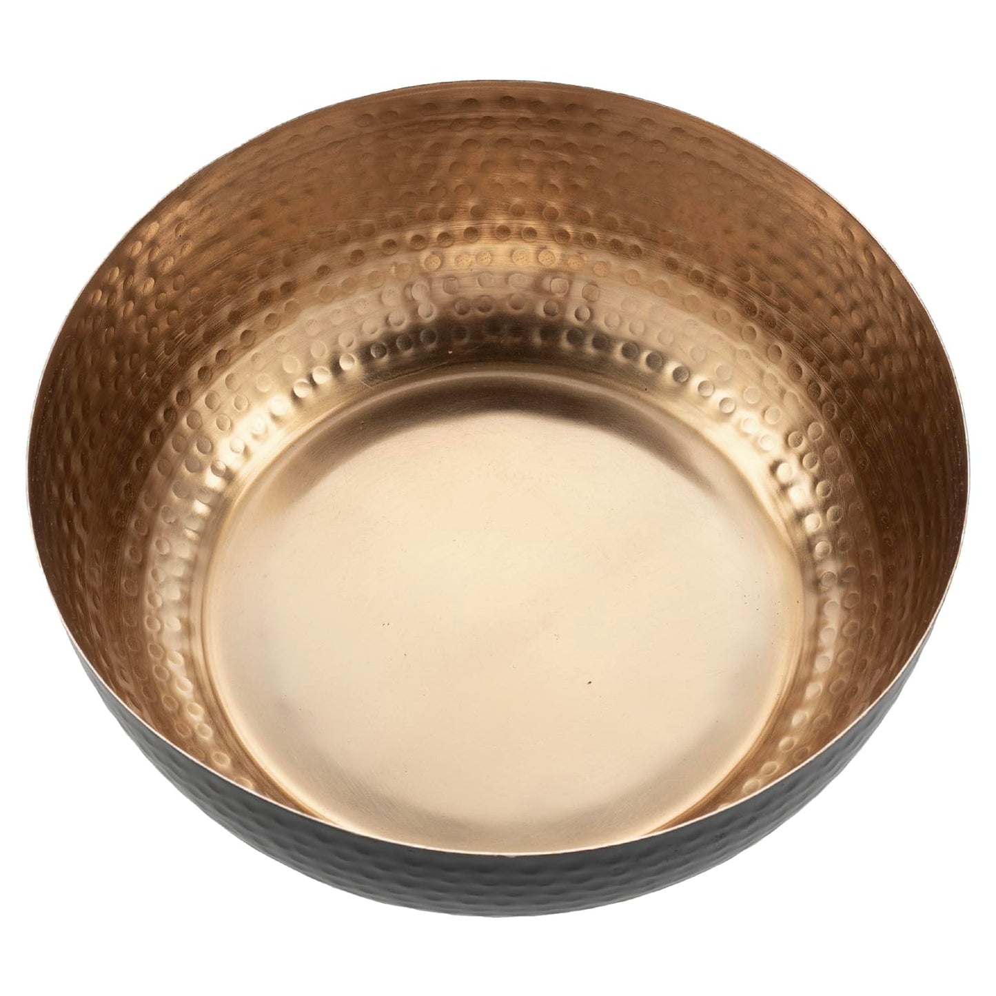 MyGift 8 Inch Art Deco Hammered Black Metal Decorative Bowl with Copper Tone Interior, Home Decor Coffee Table Candy Dish, Key Wallet Catchall - Handcrafted in India