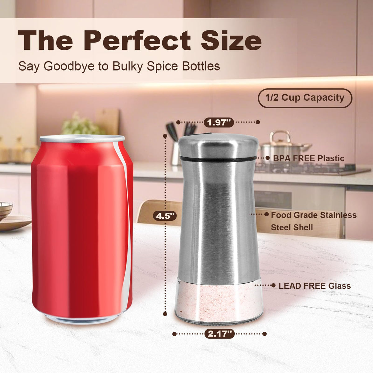 Farmhouse Salt and Pepper Shakers with Adjustable Pour Holes, Refillable Salt Shaker by Aelga, Ideal for Himalayan, Kosher, Black and White Pepper
