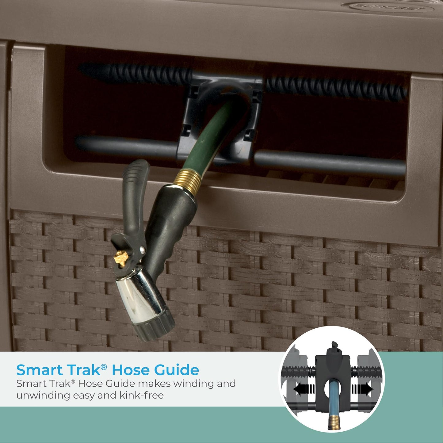 Suncast Hose Reel with Smart Trak Hose Guide, Water-Tight Connection, Durable Resin Construction, 225' Hose Capacity, Brown, Made in the USA