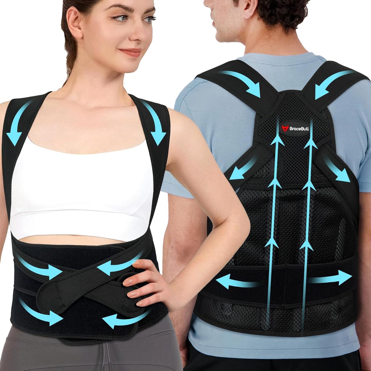Posture Corrector for Men and Women, Upper Back Support Brace with Adjustable Shoulder Straps for Comfortable Posture Training – Invisible Under Clothing (Large 35.4-41.3‘’)