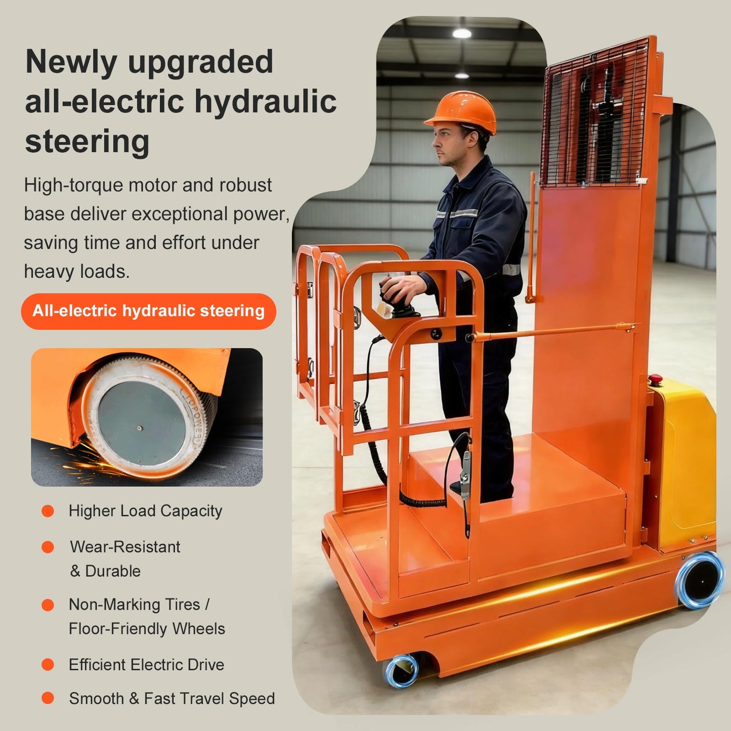 Fully Electric Self-Propelled Order Picker Lift Truck, 661 lbs Capacity, Drivable Stock Picker & Personnel Lift for Narrow Aisle Warehouse, Material Handling & SKU Picking (10.8FT Lifting Height)