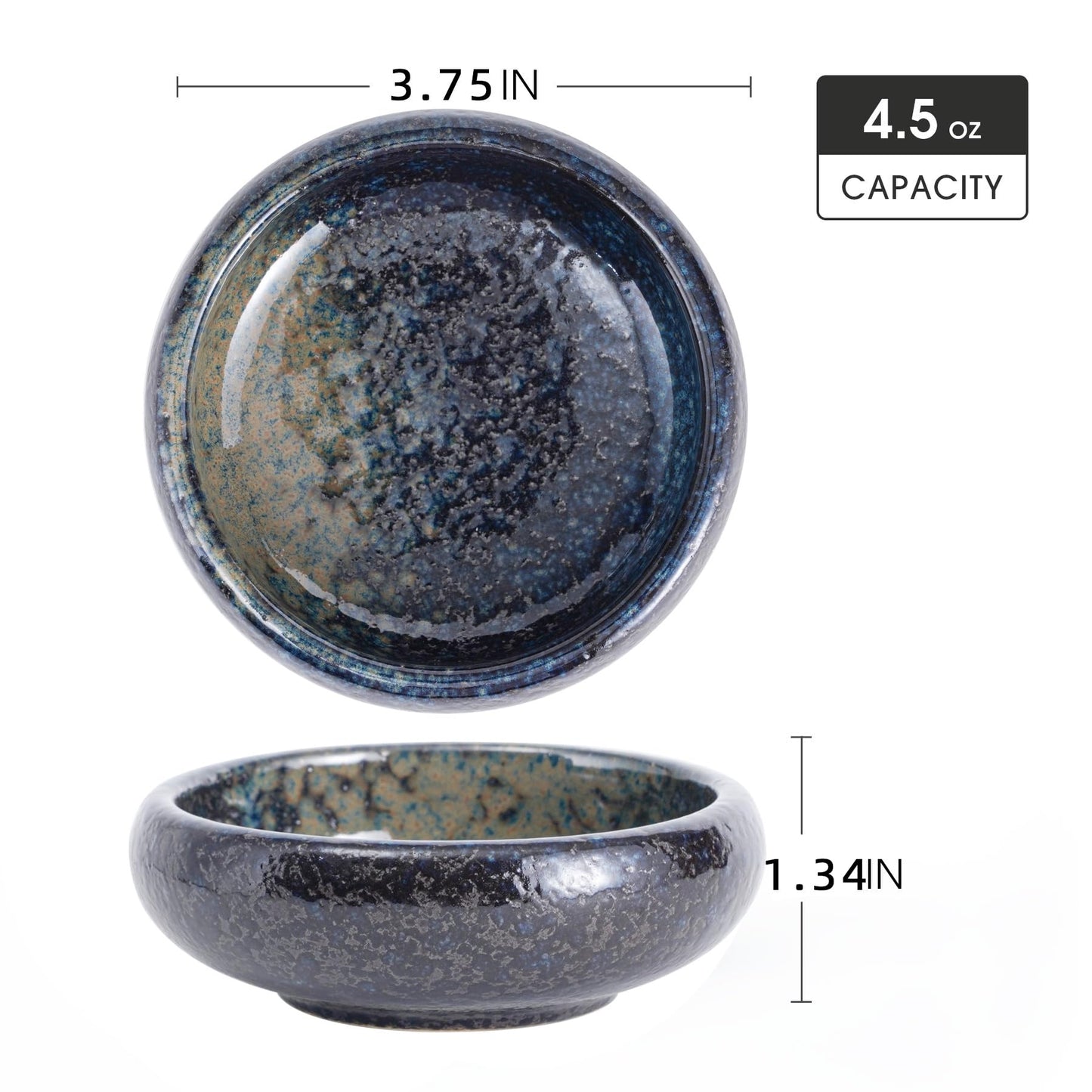 Uaral Soy Sauce Dishes Sushi Dipping Bowl Pinch Bowl Stoneware Small Serving Dish Set 3.75 Inch(4.5 oz,Nebula Blue)