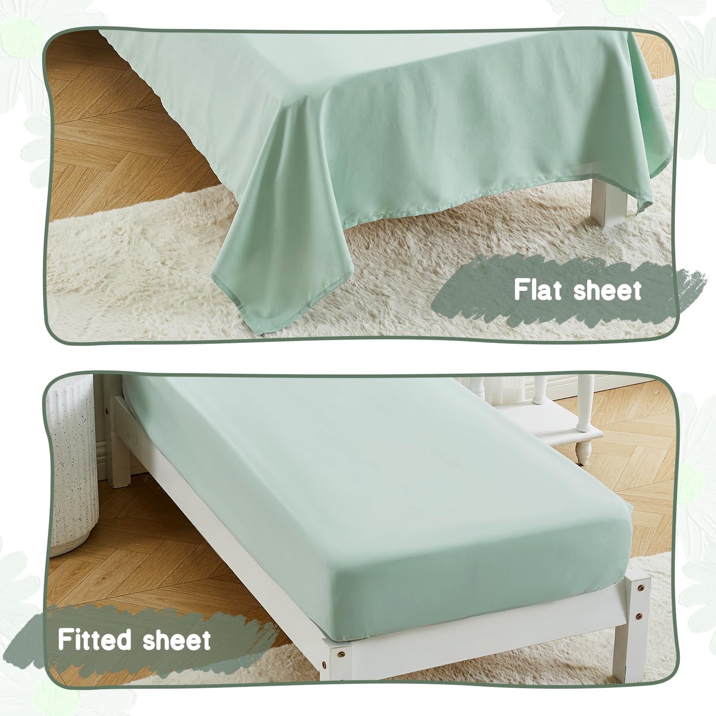 Toddler Bedding Set for Girls 4-Piece Sage Green Boho Tufted Daisy Flowers Toddler Comforter Set Bed-in-a-Bag Toddler Sheets Bedroom Set with Toddler Comforter, Flat Sheet, Fitted Sheet, Pillowcase