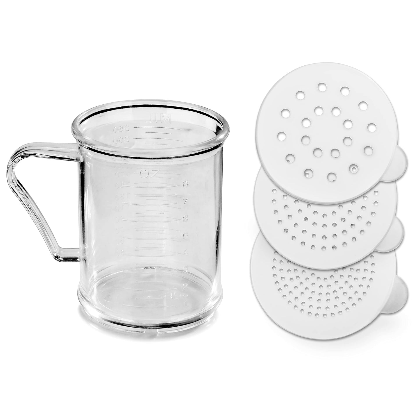 New Star Foodservice 22513 Polycarbonate Plastic Dredge Shaker with 3 Snap-on Lids, Seasoning Sugar Spice Pepper Shaker, 10 OZ