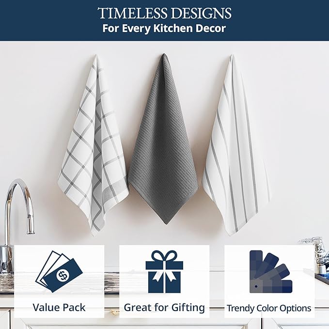 LANE LINEN Kitchen Towels & Dishcloths Set of 12-100% Cotton, Quick-Drying 18”