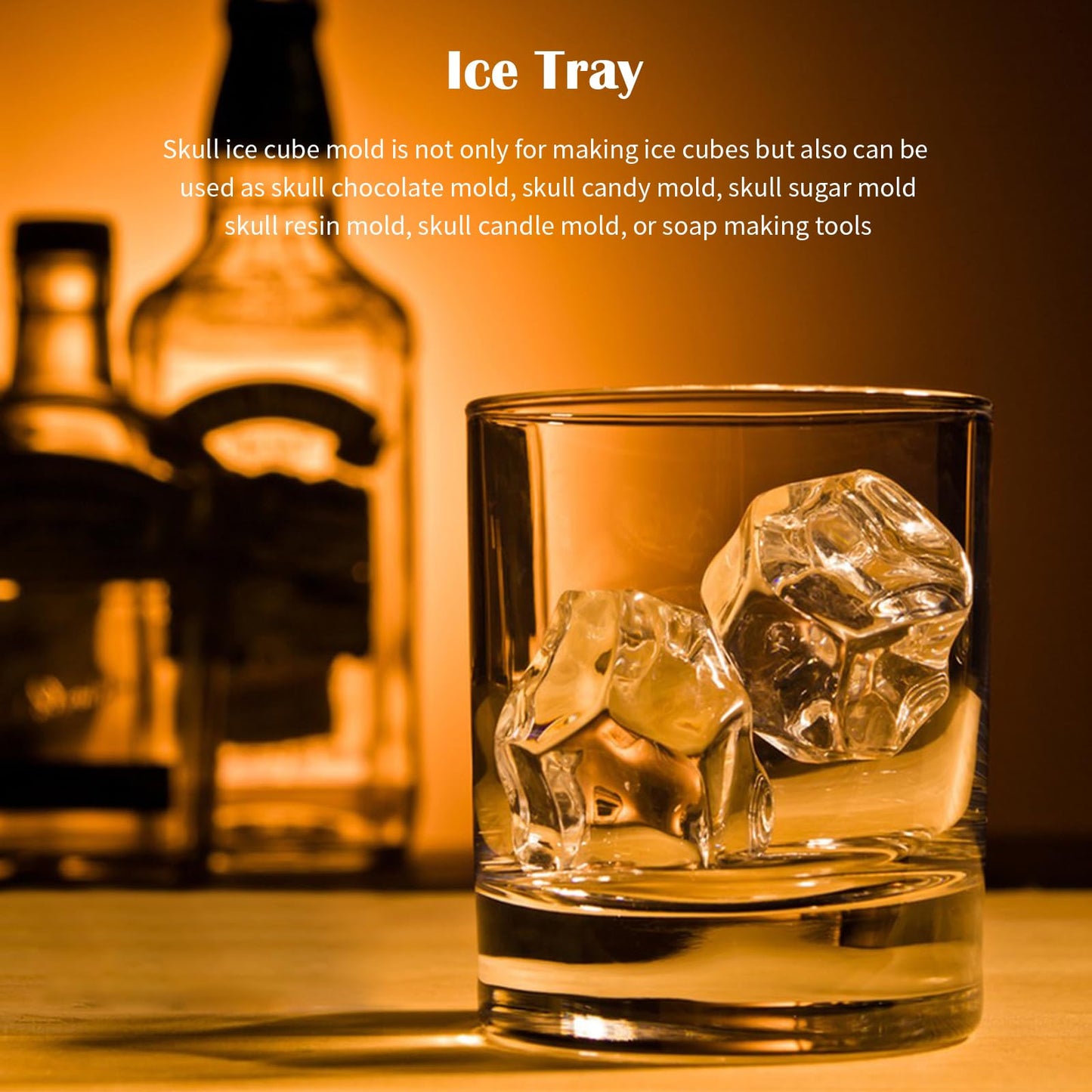 10-Cavity 3D Skull Mold Set,Silicone Ice Cube Mold Maker,for Chilling Whiskey Cocktail Beverages Pudding Chocolate Non-Stick Sugar Mold (3 pcs)