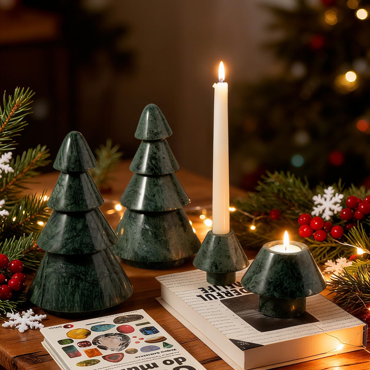 Koville Marble Christmas Tree - Dual-Use Candle Holder, Natural Stone Holiday Decor for Home & Gift Giving