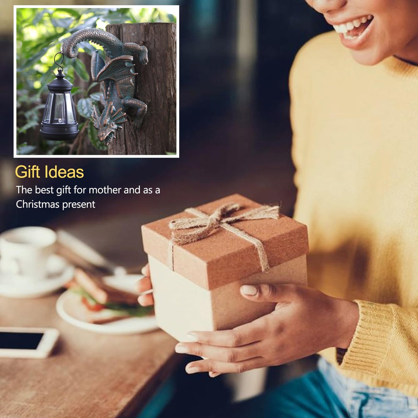 REYISO Solar Dragon Tree Hugger Statue Wall Decor - Gothic Garden Statue with Solar Lantern, Outdoor&Yard Decor, Fantasy Dragon Figurine for Trees, Walls, or Fences - Unique for Men & Women