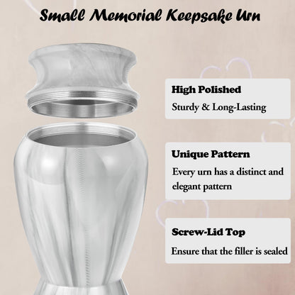 Dletay Small Urns for Human Ashes Keepsake with Box 2.85 Inch Memorial Mini Cremation Urn for Women Men Aluminum Decorative Funeral Urns - Marble White