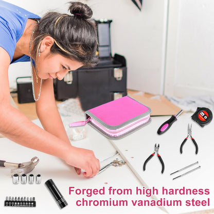 23Pcs Pink Tool Set for Women, Home Repairing Tools Kit Women, Multifunctional Pink Home Hand Tool Set with Storage Bag, Portable Women Repair Tool Combination Set