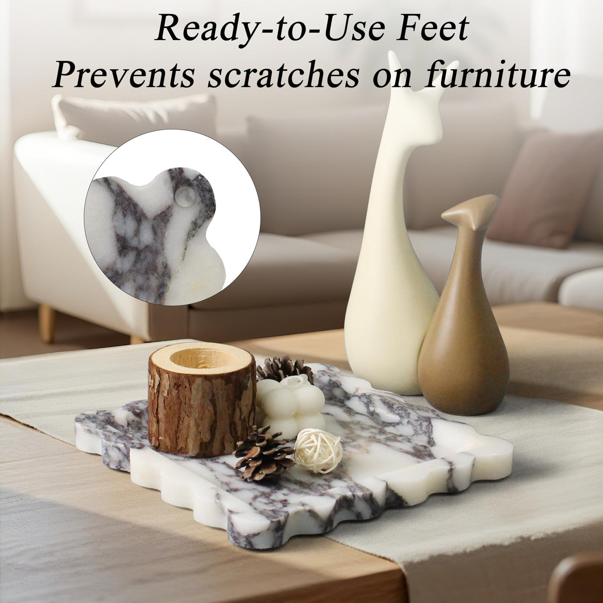 Square Marble Vanity Tray with Scalloped Edge - Natural Marble Perfume Tray Decor for Dresser, Vanity, Kitchen, Home Decor, Decorative Square Stone Tray - Calacatta Viola 8 * 8 inch