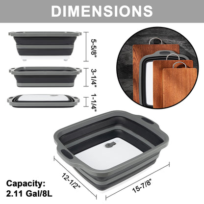 Tiawudi Large Collapsible BBQ Prep Tub with Lid(4.22 Gal/16L), Foldable Camping Sink with Colander, Cutting Board, Dish Basin for Kitchen, Bowl, Vegetable and Fruit, Storage Basket for Picnic
