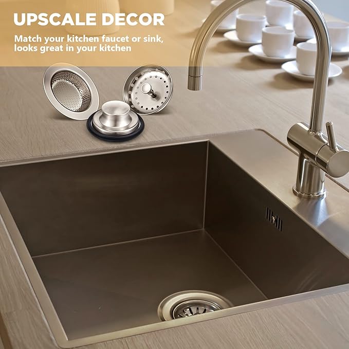 Mudder 3 Pcs Kitchen Sink Drain Strainer and Stopper Stainless Steel Garbage