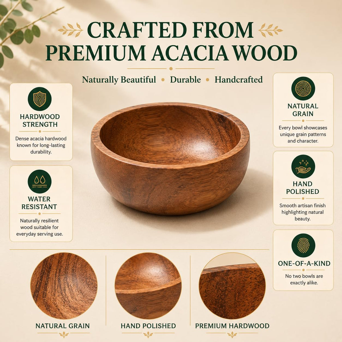 WEBHUSHI Acacia Wood Bowls: Handcrafted, Rustic, 6 Bowls of 3.75-inch, 0.25 liters Capacity Each