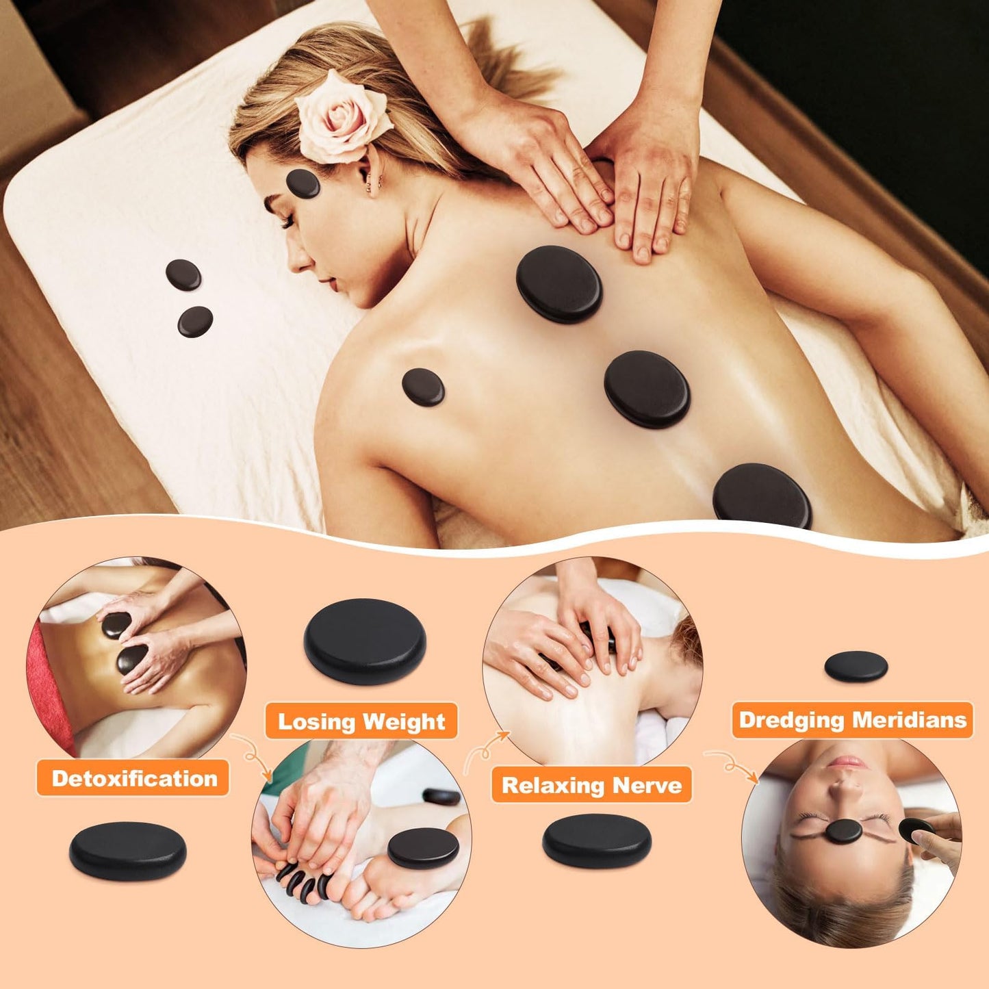 Primachen Hot Stones Massage Warmer Kit, 9Pcs Hot Stones Massage Set Portable Hot Stone with Heater, Hot Rocks Basalt Massage Stones for Home Spa Warming Therapy Relaxing Gift